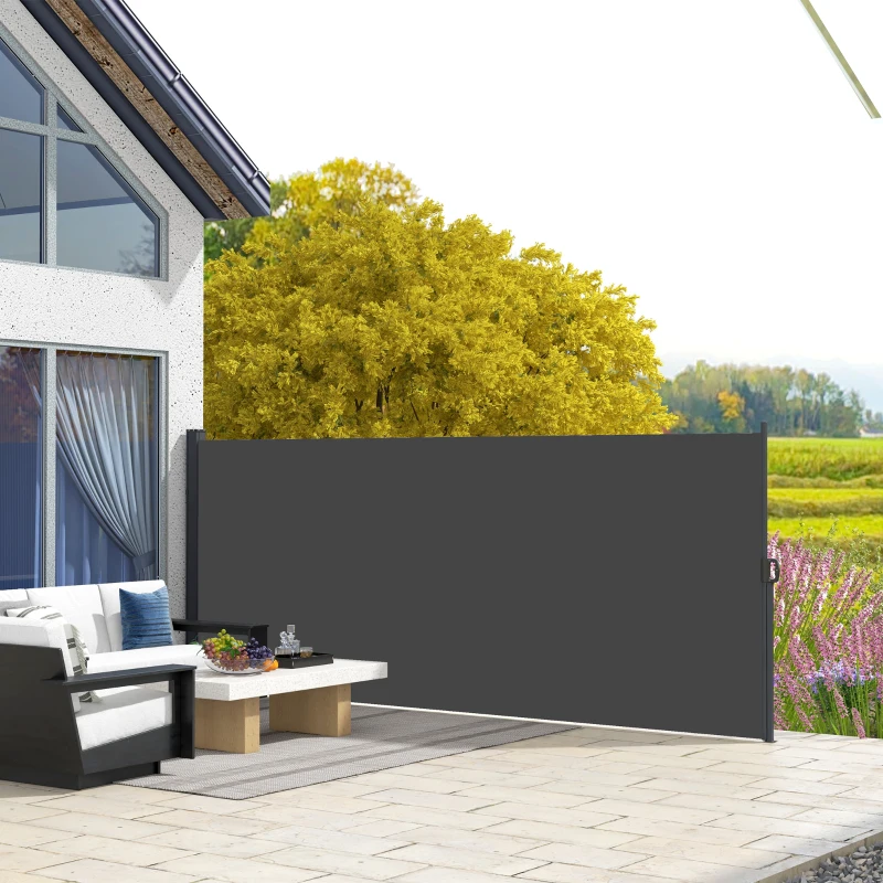 Outsunny 13' x 6' Retractable Side Awning, Outdoor Privacy Screen for Garden, Hot Tub, Balcony, Terrace, Pool, Black