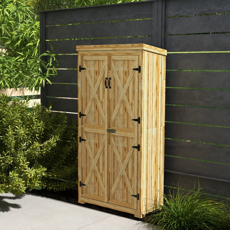 Outsunny Outdoor Storage Cabinet Garden Shed with Waterproof Galvanized Metal Roof and Lockable Door, Natural