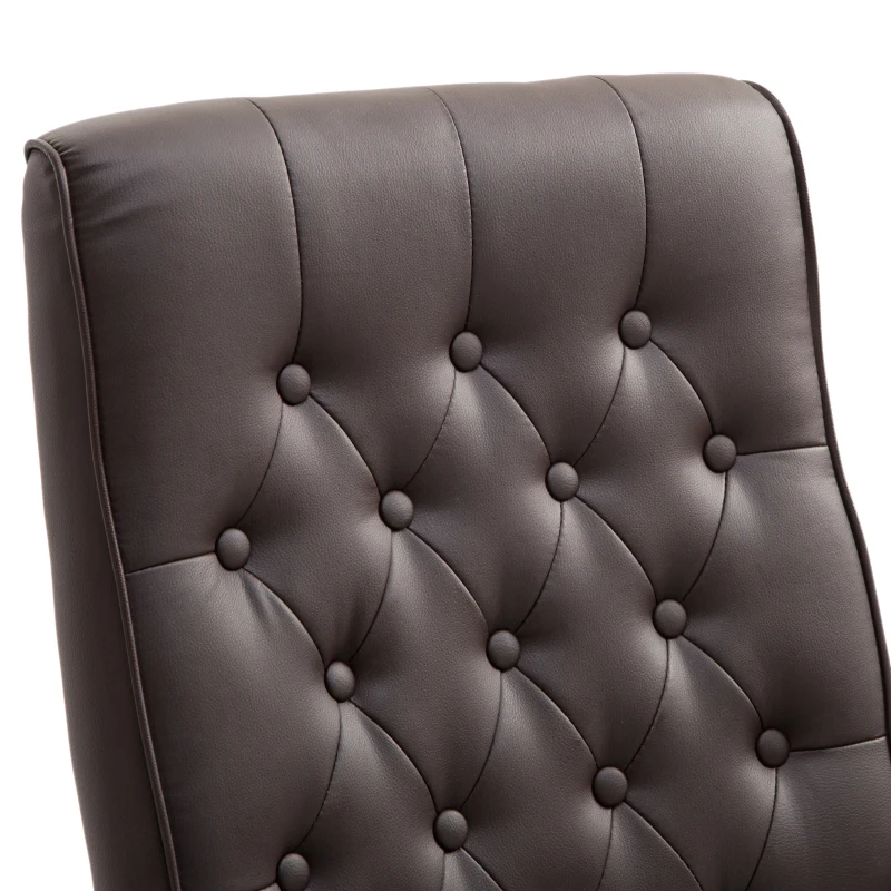 Vinsetto High Back Faux Leather Office Chair with Button Tufted Design, Executive Computer Desk Chair with Solid Wood Feet and Arms, Brown