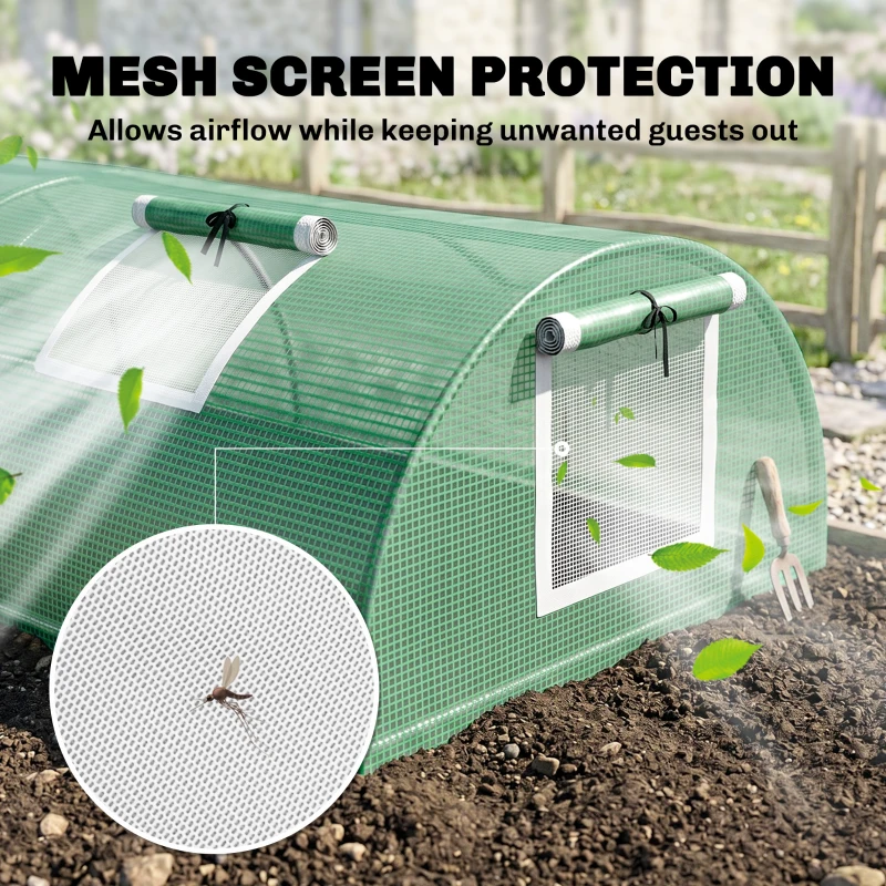 Outsunny Portable Mini Greenhouse, Tunnel Growing Tent with 5 Mesh Windows and Steel Frame, 7' x 3' x 2', Green
