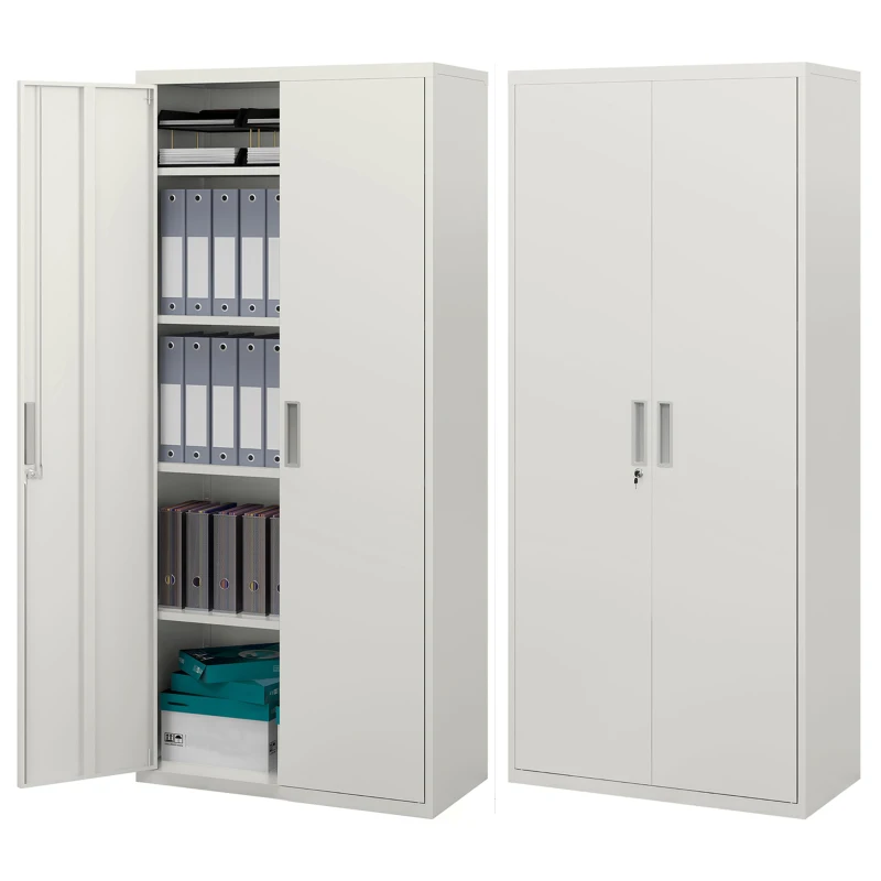 HOMCOM 71" Tall Garage Cabinet, Metal Storage Cabinet with 2 Doors, 4 Adjustable Shelves for Home Office, Study, Garage, White