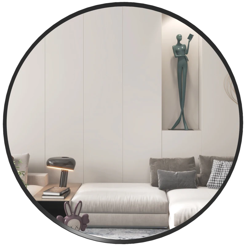 HOMCOM 24" Decorative Wall Mirror for Bedroom Living Room, Modern Round Bathroom Mirror for Home Decor, Black
