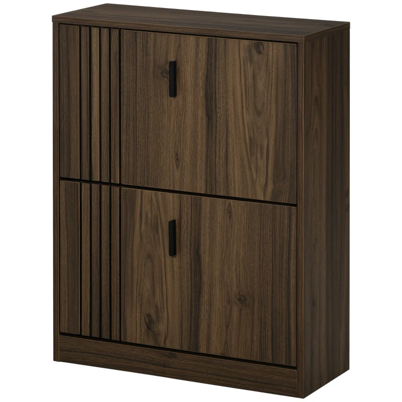 HOMCOM Shoe Storage Cabinet Organizer for 12 Pairs of Shoes with 2 Flip Drawers and Adjustable Shelves, Walnut