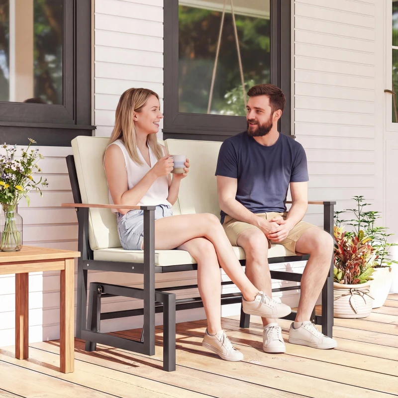 Outsunny Outdoor Glider Bench for 2 Person, Patio Glider Loveseat with Thick Cushions for Garden Balcony Porch, Cream White