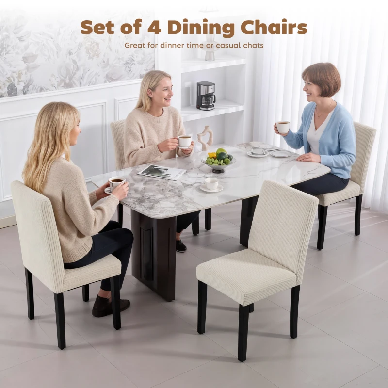 HOMCOM Modern Dining Chairs Set of 4, Kitchen Chairs with Rubberwood Legs and Padded Seat, Beige