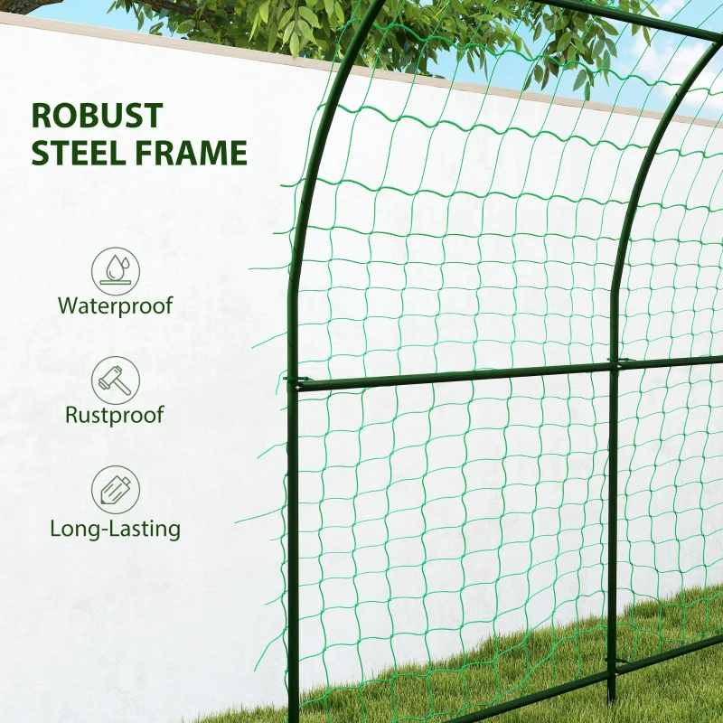 Outsunny Garden Arch Trellis for Climbing Plants Outdoor, 7.1FT Tall Cucumber Trellis with Climbing Net for Backyard, Lawn