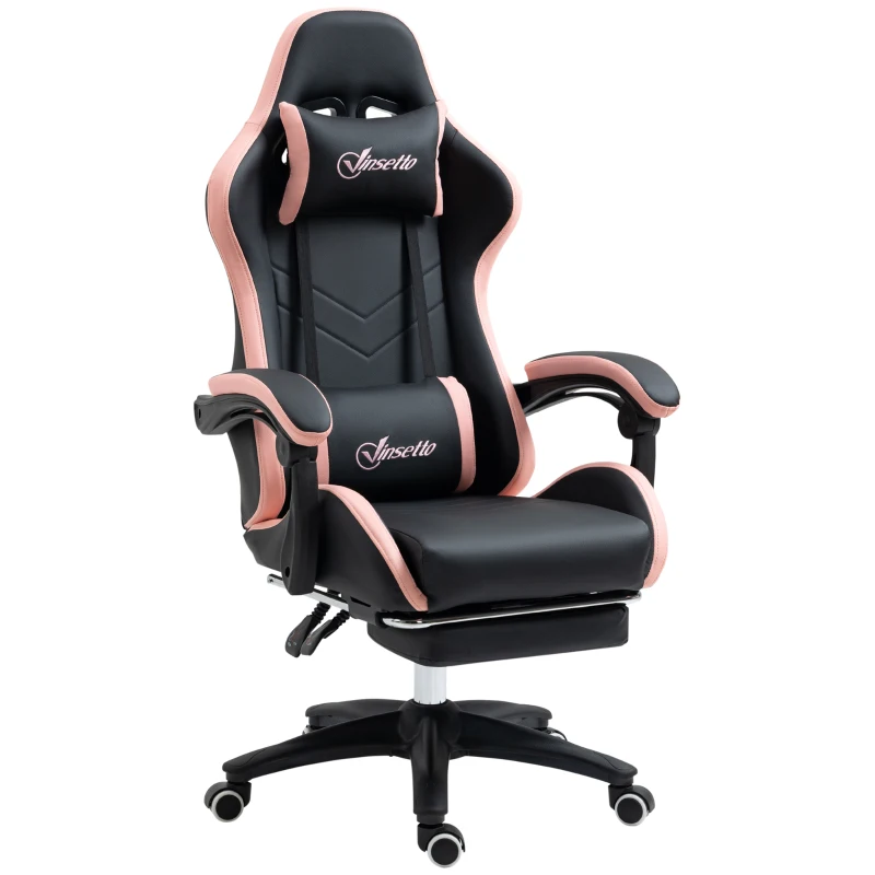 Vinsetto Computer Gaming Chair, PU Leather Office Desk Chair with Footrest, Swivel Wheels, 135° Reclining Back, Black