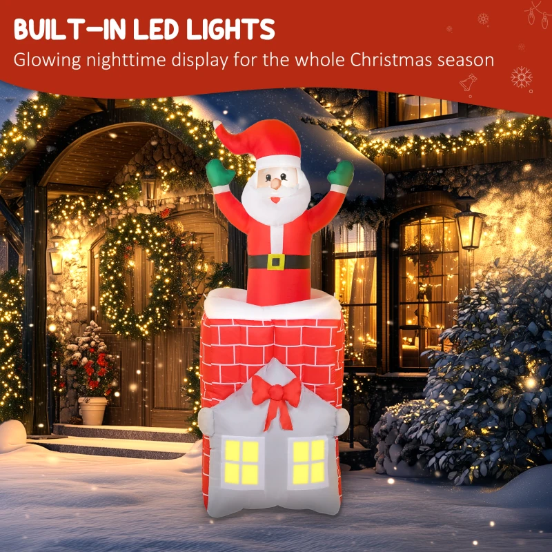 Outsunny 7FT Christmas Inflatable Santa in Chimney Up and Down, Blow Up Decoration with Built-in LED Lights for Indoor Party