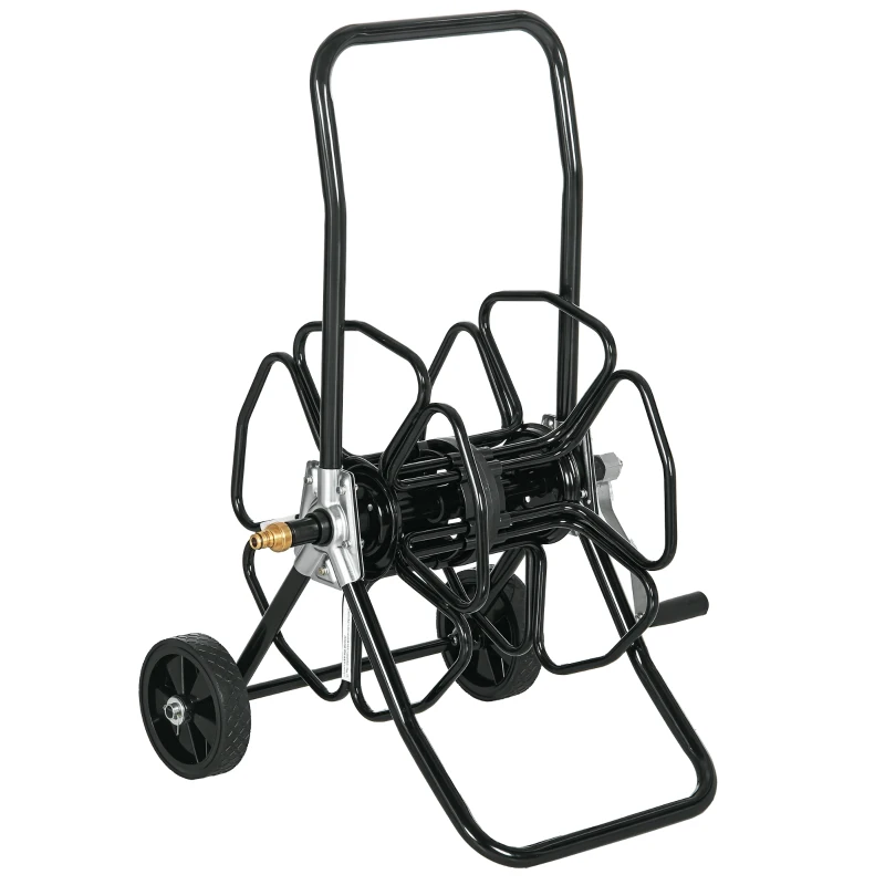 Outsunny 98 ft of 5/8" Hose Reel Cart (Hose Not Included), Garden Water Hose Carts with Wheels for Yard, Lawn, Black