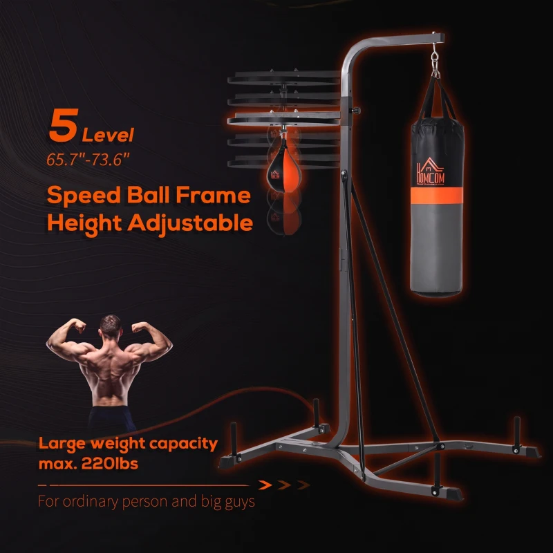 HOMCOM 2-in-1 Punching Bag with Stand for Adults, 65.7"-73.6" Height Adjustable Freestanding Heavy Bag Stand with Speedball
