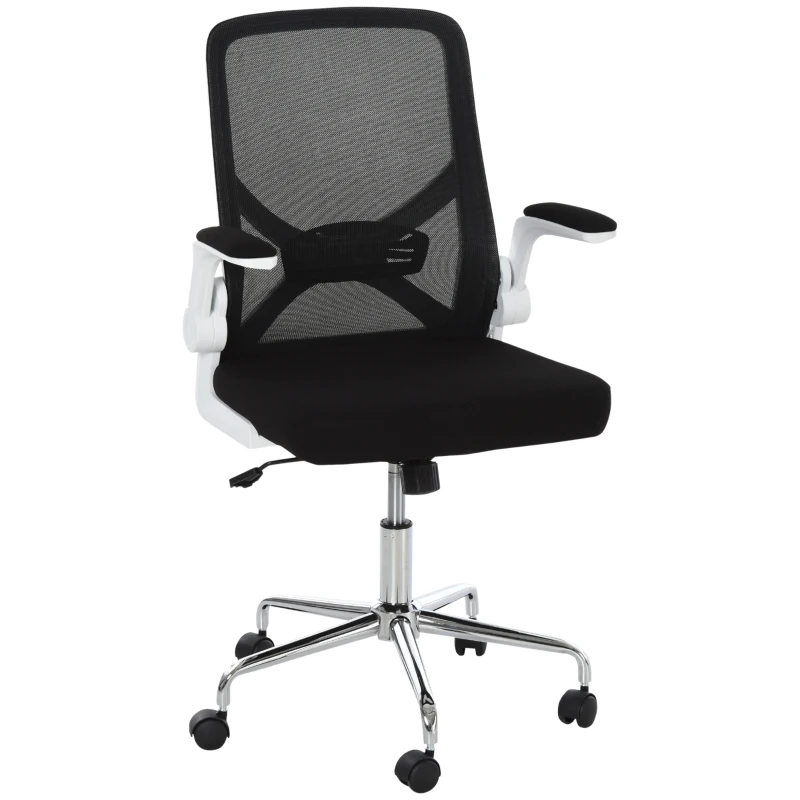 Vinsetto Ergonomic Mesh Office Chair Rocking Swivel Computer Task Desk Chair with Folding Backrest, Lumbar Support, Flip-up Arms and Adjustable Height, Black