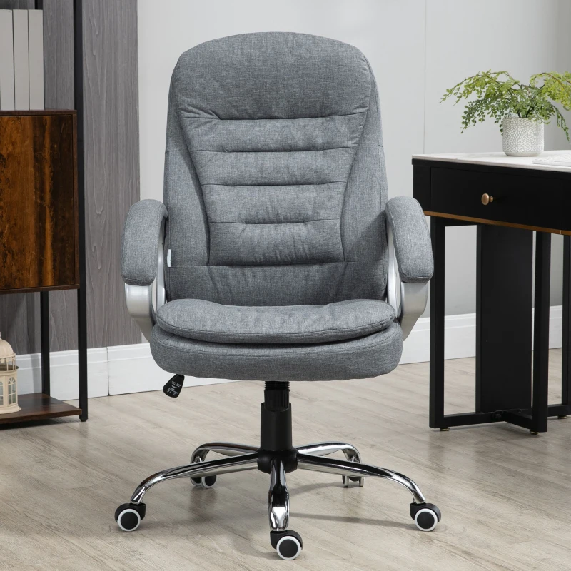 Vinsetto High Back Home Office Chair Executive Computer Chair with Adjustable Height, Upholstered Thick Padding Headrest and Armrest - Grey