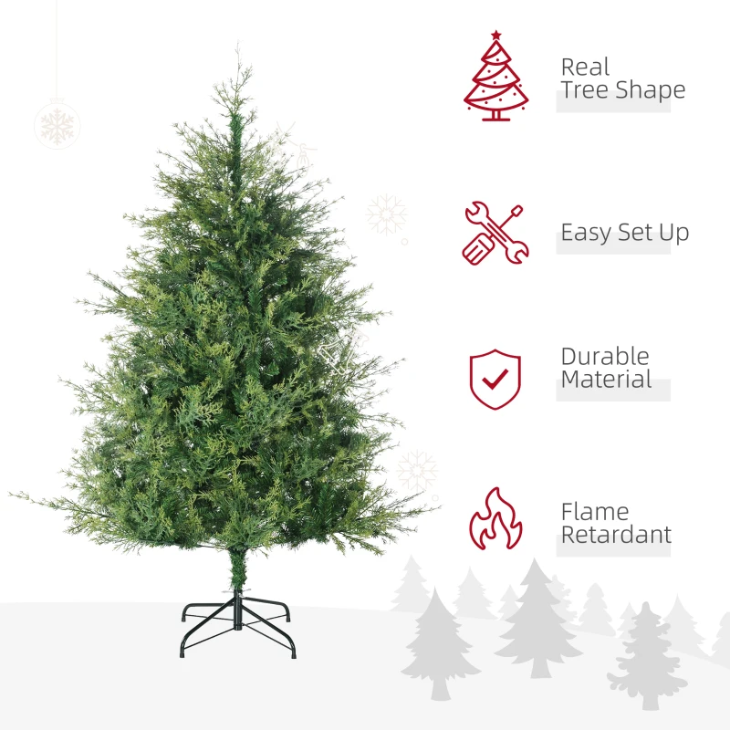 HOMCOM 6' Artificial Christmas Trees, with Easy-to-Shape Branches, Auto Open, Steel Base, Wide Shape