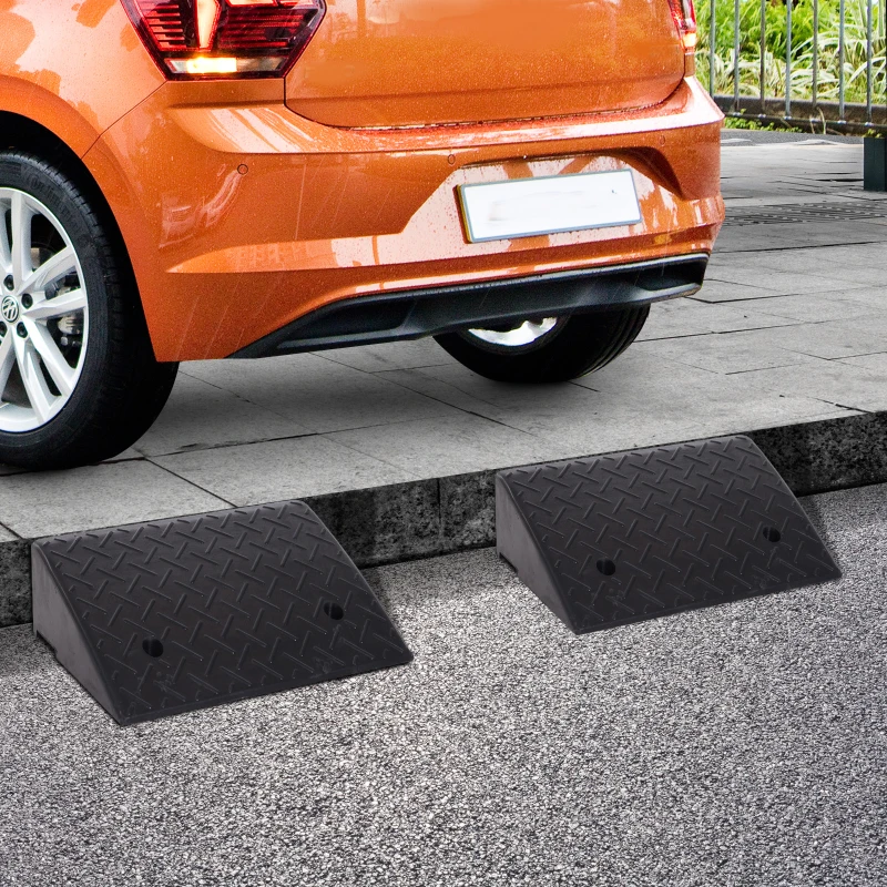 HOMCOM Rubber Curb Ramps Set, 4'' Heavy Duty Driveway Ramps with 33,000lbs Weight Capacity for Low Cars, Motorcycle, 2 Pack, 19" x 12.5" x 5"