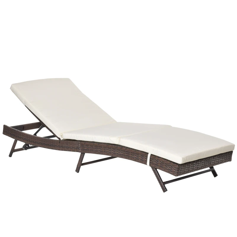Outsunny Patio Chaise Lounge, Pool Chair with 5 Position Adjustable Backrest & Cushion, Outdoor PE Rattan Wicker Sun Tanning Seat, 28", Brown