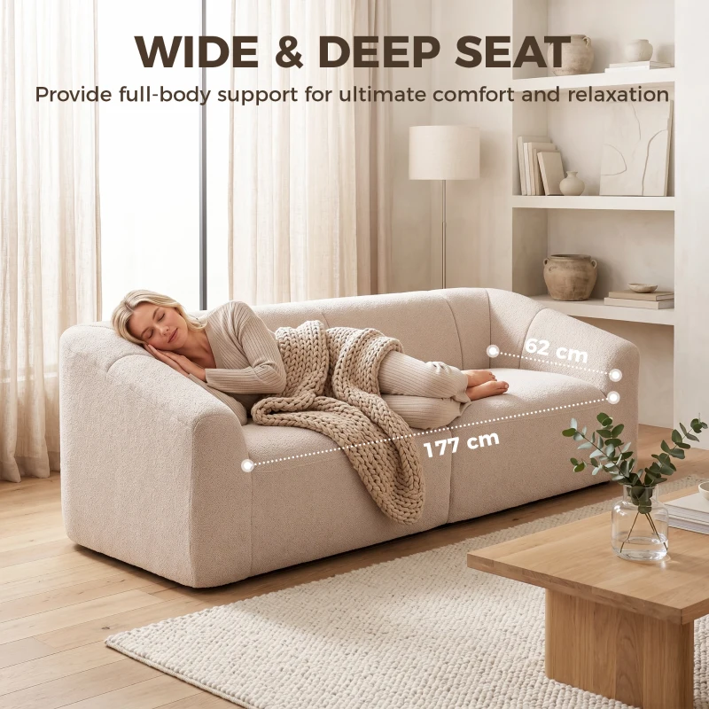 HOMCOM 3 Seater Sofa, Chenille Boneless Cloud Couch with Spring Cushion, Wide and Deep Seat, Beige