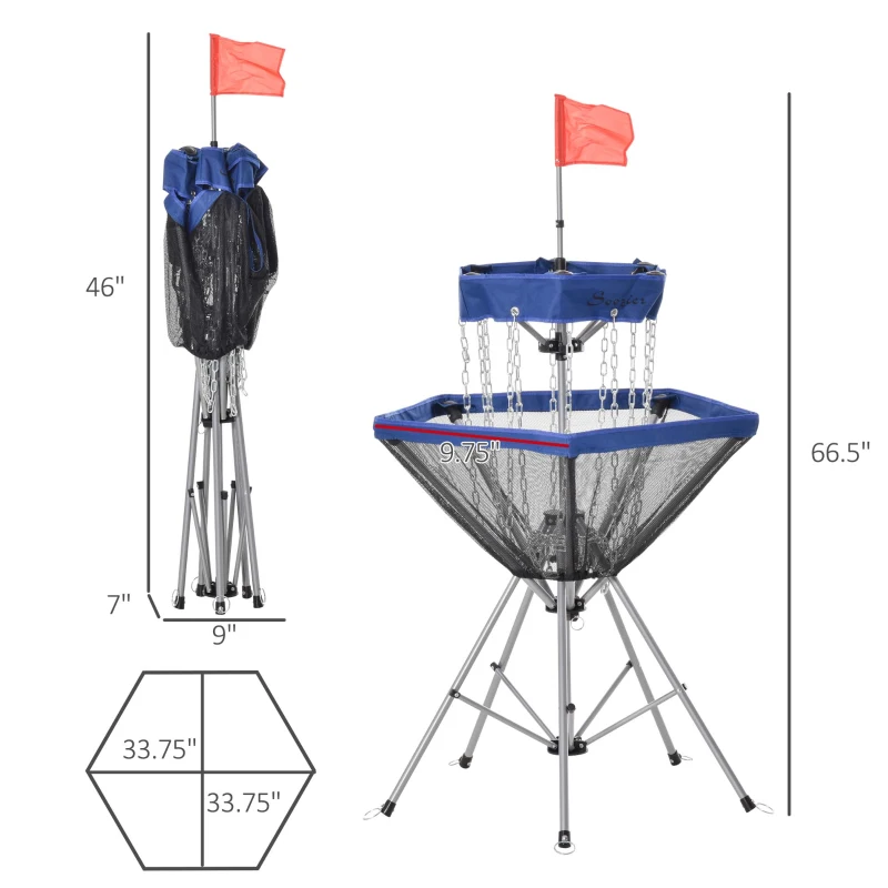 Soozier Portable Disc Golf Basket Target with 12-Chain, Easy Carry Bag, Dark Blue