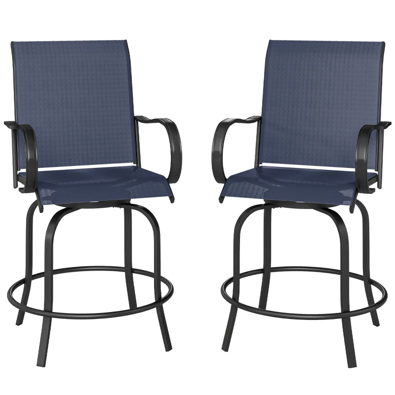 Outsunny Outdoor Bar Stools Set of 2, 360° Swivel Bar Height Chairs, 26.8" x 29.5" x 48.4", Navy Blue