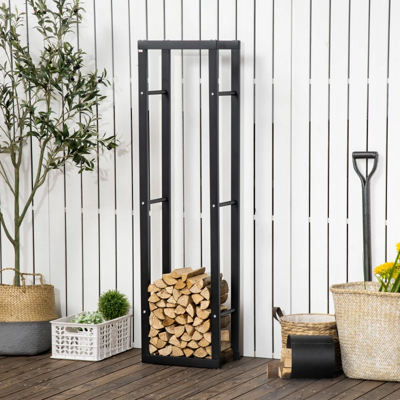 HOMCOM 15.7" x 9.8" x 59.1" Firewood Rack Outdoor, Log Holder Fireplace Storage Rack with Handles and 220 lbs. Weight Capacity, Black