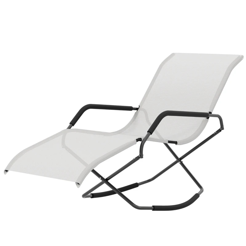 Outsunny Outdoor Folding Rocking Chair, Foldable Chaise Lounge Pool Chair, Zero Gravity Lounge Chair with Armrests for Sun Tanning, Sunbathing, Rocker for Patio, Lawn, Beach, White