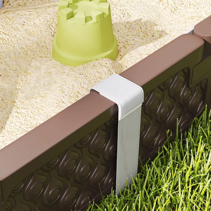 Qaba Kids Sandbox with Cover, 4 Corner Seats, Bottom Liner for Backyard, Garden, Outdoor, 47" x 47" x 9", Dark Brown