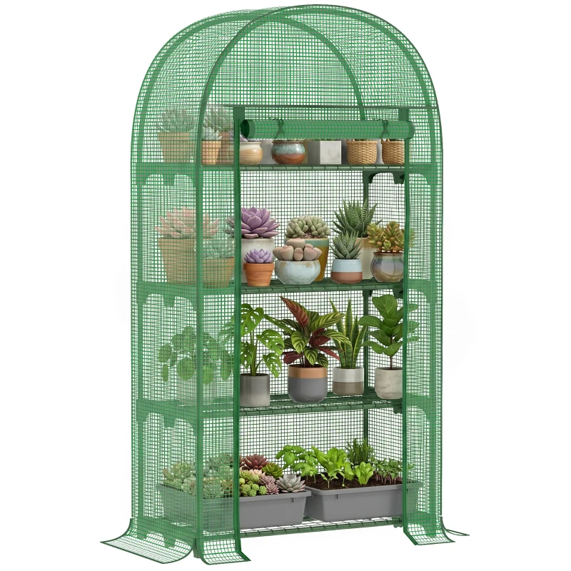 Outsunny Outdoor Mini Greenhouse, Portable Green House with Storage Shelves, Zippered Door, PE Cover, 31.5" x 19.3" x 63", Green