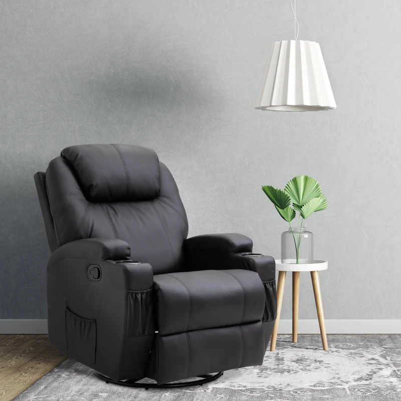 HOMCOM Faux Leather Heated Massage Recliner Chair with Remote - Black
