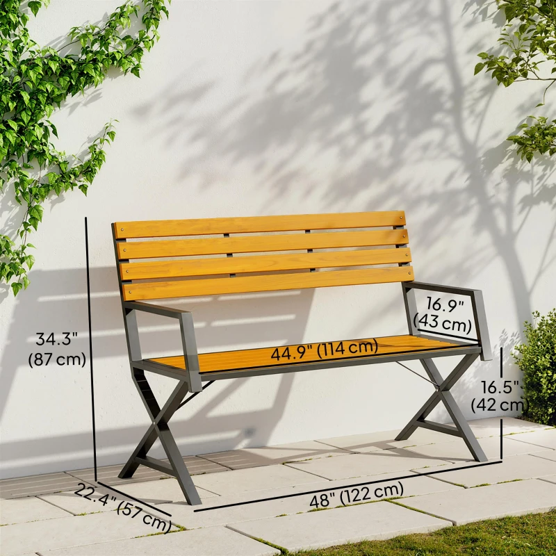 Outsunny Outdoor Garden Bench, Patio Bench with Backrest and Armrests, 2-Person Garden Seating
