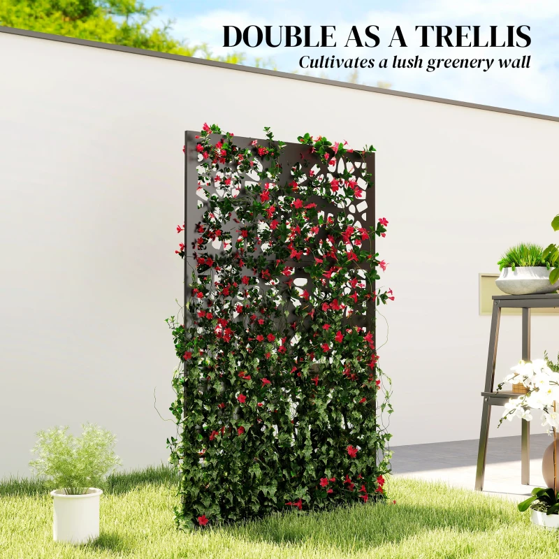 Outsunny Metal Outdoor Privacy Screen, 72" x 38" Freestanding Outdoor Divider, Black