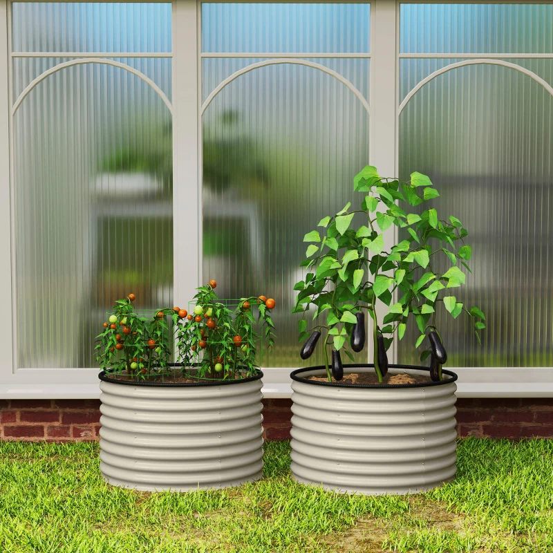 Outsunny Set of 2 Raised Garden Bed, Metal Planter Box with Safety Edging, Easy-to-assemble Stock Tank, Cream White
