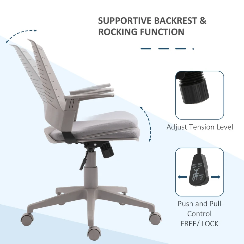Vinsetto Mid Back Office Chair Computer Swivel Rolling Task Chair with Height Adjustable, Arm, Breathable Back, Grey