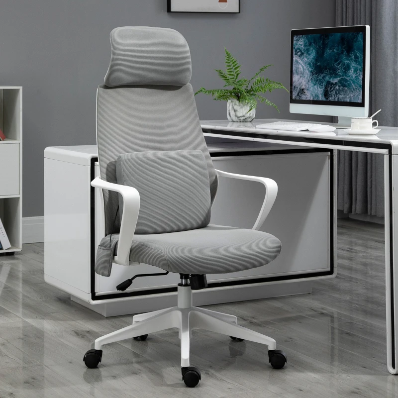 Vinsetto Ergonomic Home Office Mesh Desk Chairs, Computer Task Chair with Massage Lumbar Cushion, Adjustable Seat & Headrest,  Rocking Function, Grey
