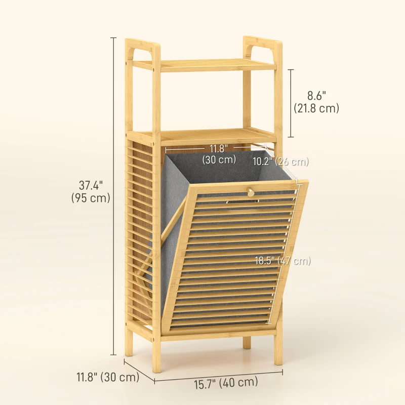 HOMCOM Bamboo Laundry Cabinet, Tilt Out Laundry Hamper with Removable Basket and Open Shelves, Natural