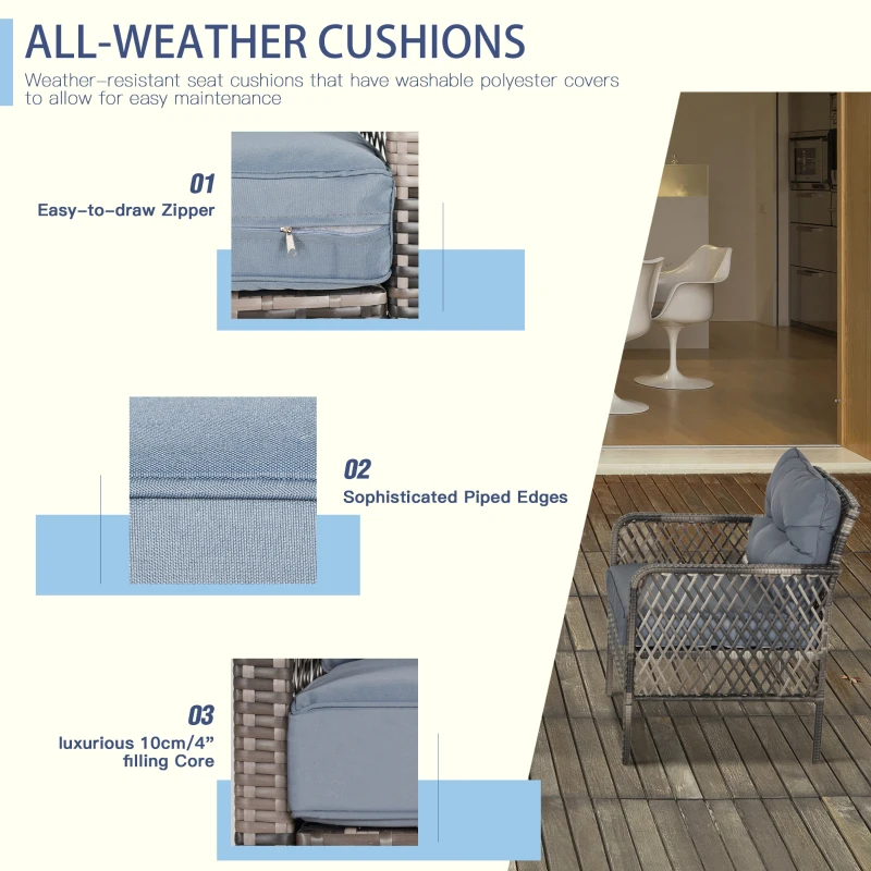 Outsunny 5-Piece PE Wicker Patio Furniture Set, Conversation Set with Outdoor Ottomans, Table & Chairs, Small Balcony Furniture for Apartments, Steel, Gray