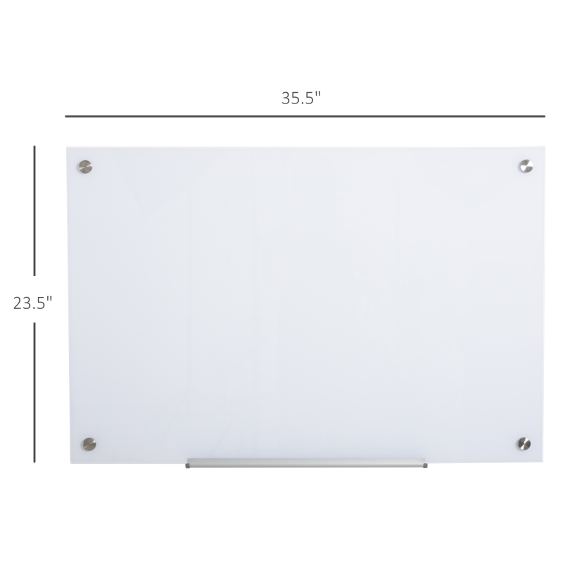 Vinsetto 35.5" x 23.5" Glass Dry Erase Whiteboard, Frameless Board on Wall, with Dry Eraser, 4 Markers, Pen Holder and Frosted Surface