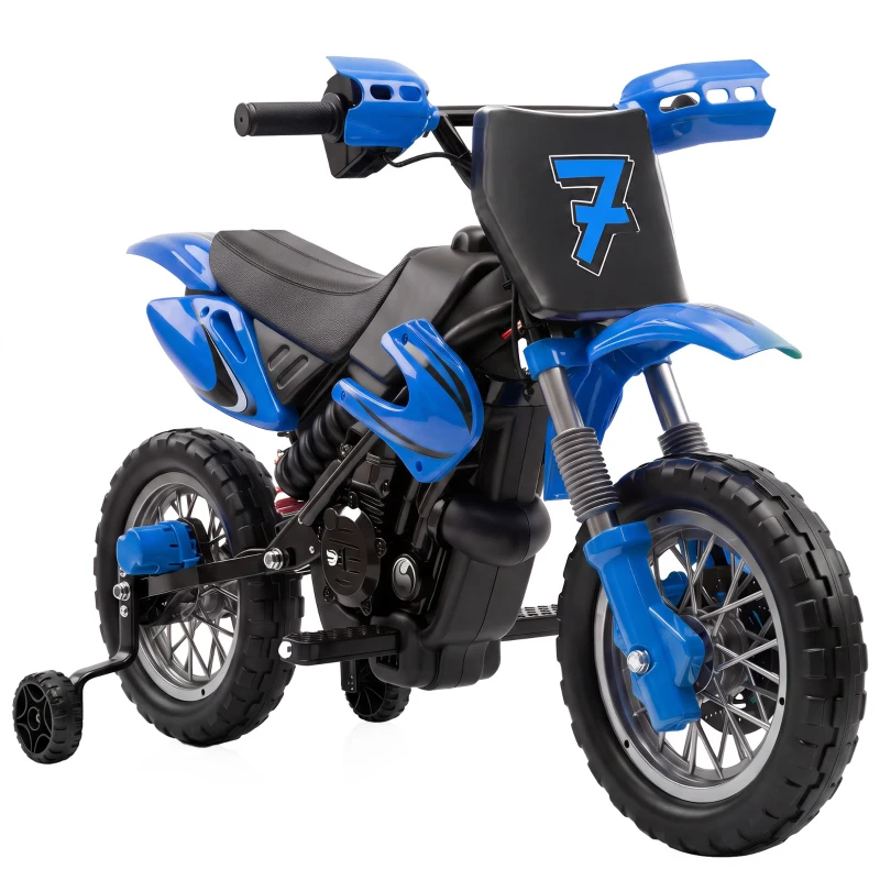 Qaba 12V Kids Electric Motorcycle, Ride on Motorcycle with Training Wheels, Rear Suspension, Horn for 3-6 Years, Blue