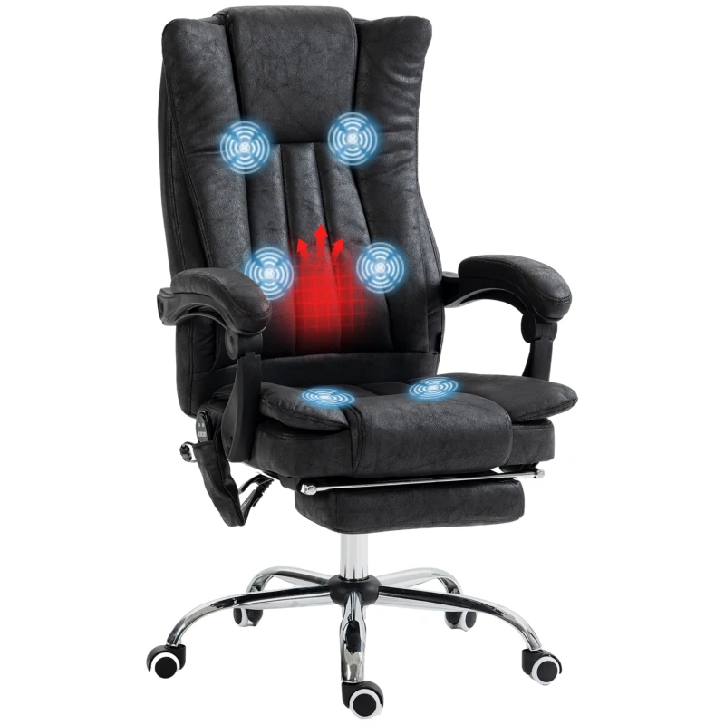Vinsetto Massage Office Chair, 6 Points and Heat, Reclining Computer Chair with High Back, Adjustable Height and Footrest, Black