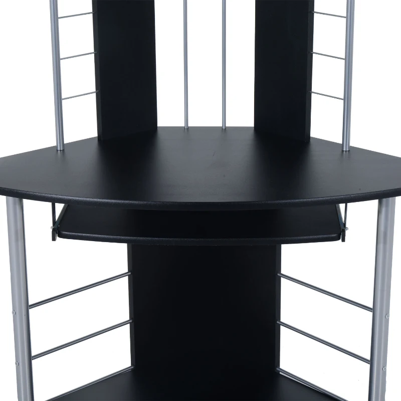 HomCom 45" Arch Tower Compact Modern Corner Computer Workstation Desk With Keyboard Tray And Shelves - Black