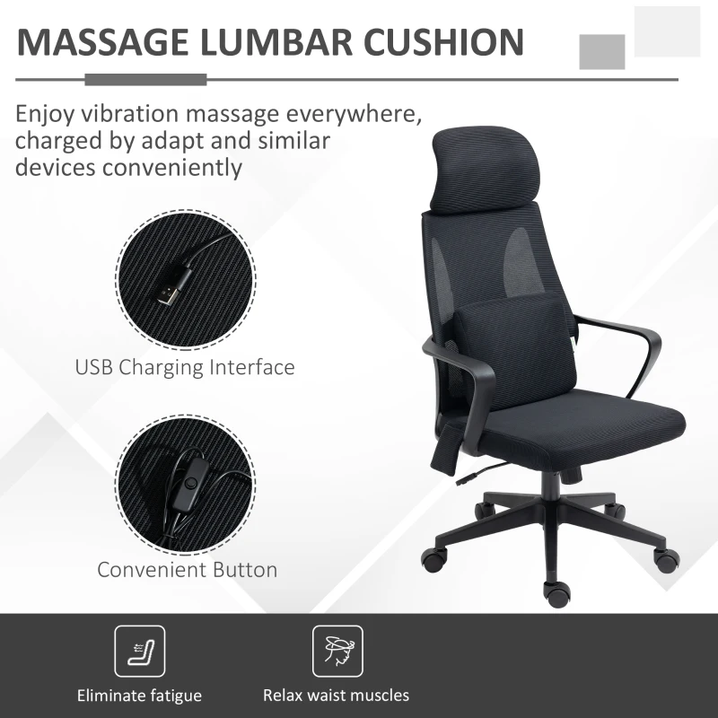 Vinsetto Office Chair High Back, Ergonomic Mesh Computer Chair Executive Task Chair with Massage Lumbar Support & Headrest Rocking