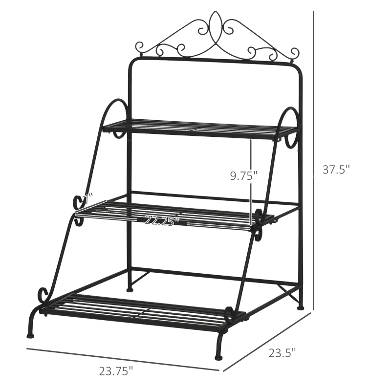 Outsunny Outdoor Plant Stand, 3 Tier Metal Plant Shelf, Stair Style Flower Stand, Plant Display Storage Organizer for Indoor Outdoor Patio Balcony Yard