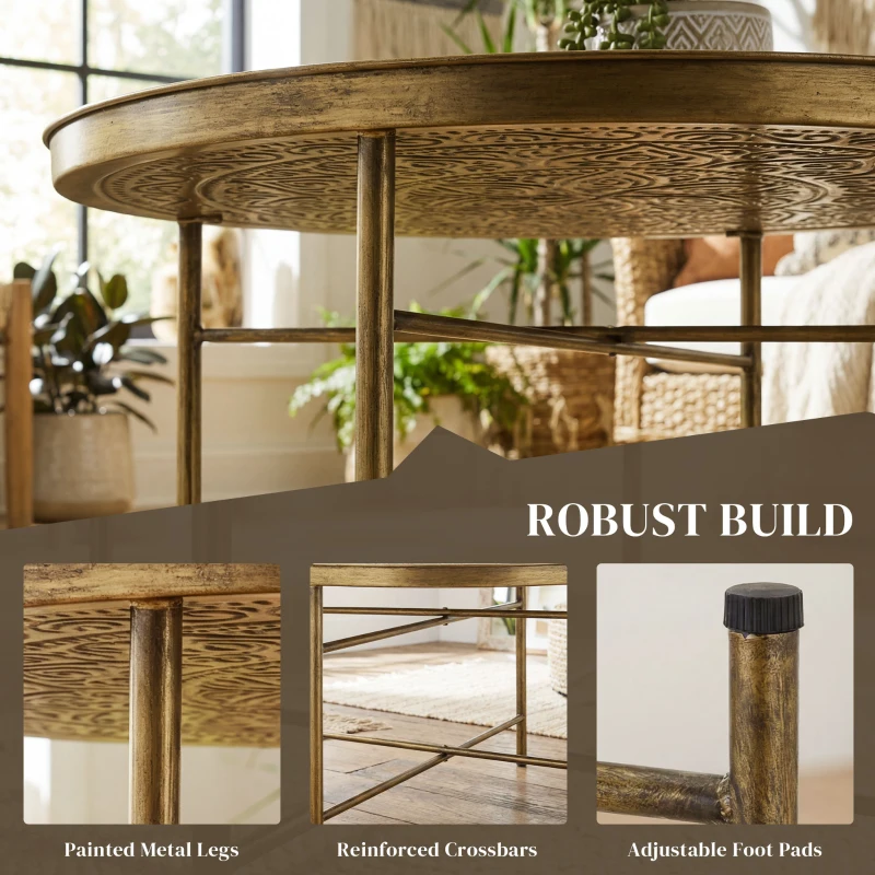 HOMCOM Coffee Table for Living Room, 24" Round Center Table with Hammered Tray Top and Metal Frame for Bedroom, Gold