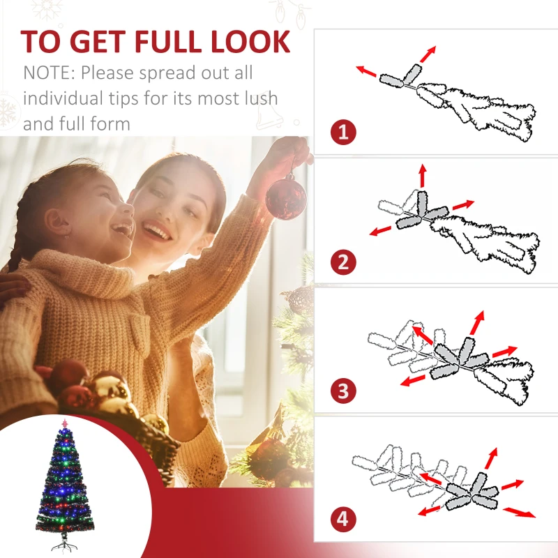 HOMCOM 7ft Prelit Artificial Christmas Tree with LED Lights, Multicolored Fiber Optics and Realistic Branch Tips, Black