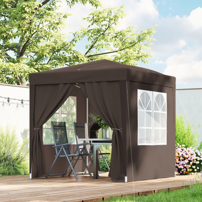 Outsunny 6.6'x6.6' Pop Up Canopy Tent with Sidewalls, Instant Sun Shelter Camping Gazebo with Carry Bag, Coffee