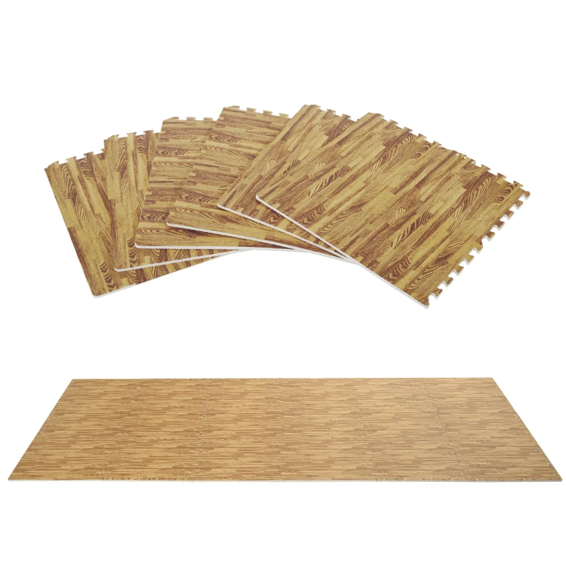 Soozier 18 Piece 24" x 24" High-Density Water Resistant Interlocking Foam Floor Tile Mats 72Sqft- Light Wood Grain