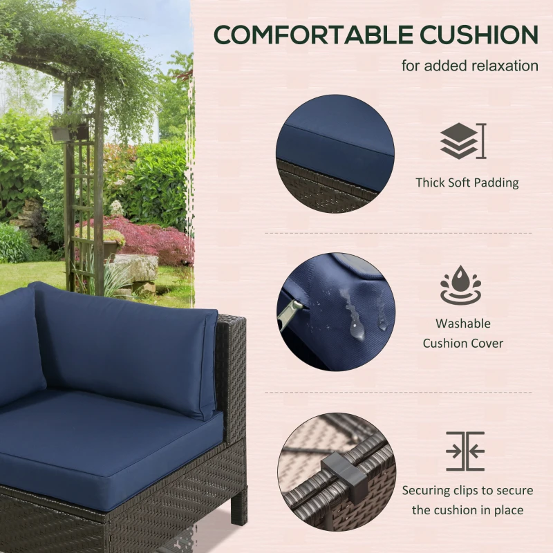 Outsunny Patio Furniture Set, 9 Piece Outdoor Sectional Sofa, All-Weather PE Rattan Wicker Conversation Set with Chairs, Ottoman, Loveseat, Coffee and Side Table, Cushions, Navy Blue