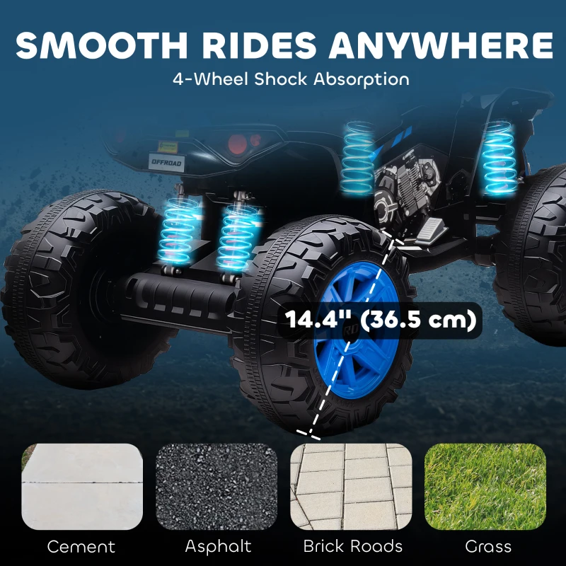 Qaba 2-Seater All-Terrain 4 Wheeler, 24V Kids ATV Ride-On, Electric Quad Car with Dual Motor, for Boys and Girls, Blue