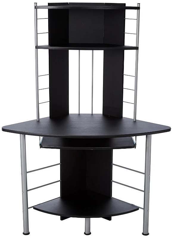 HomCom 45" Arch Tower Compact Modern Corner Computer Workstation Desk With Keyboard Tray And Shelves - Black