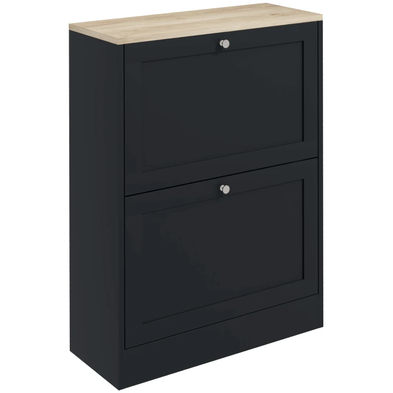 HOMCOM Slim Shoe Storage Cabinet, Modern Shoe Cabinet with 2 Flip Drawers and Adjustable Shelves for 8-12 Pairs, Black