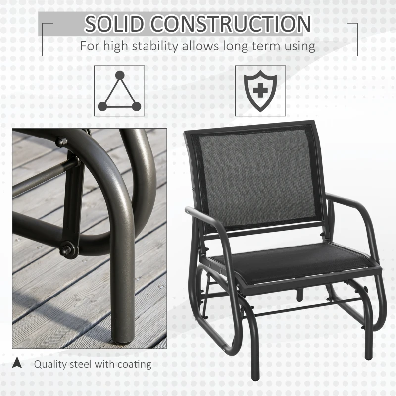 Outsunny Patio Glider Set of 2 Outdoor Glider Chair with Breathable Mesh Seat & Backrest, Armrests and Metal Frame, Black