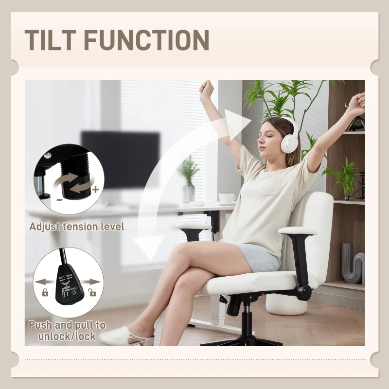 HOMCOM Criss Cross Chair with Flip-up Armrests, Wheels, Wide Office Chair with Adjustable Height, Tilting, Cream White
